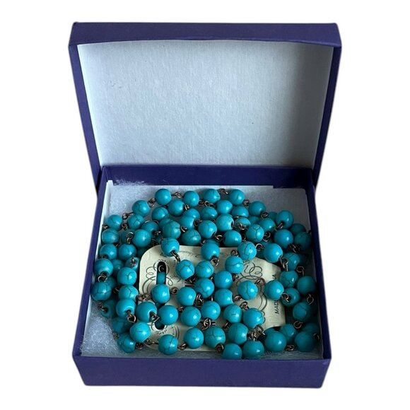 Chunky Turquoise Howlite Bead Rosary Chain Necklace In Presentation Box - Picture 3 of 6
